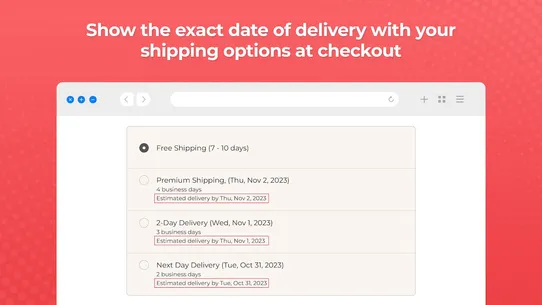 Ship+ Checkout Delivery Dates screenshot