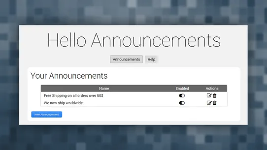 Hello Announcements screenshot