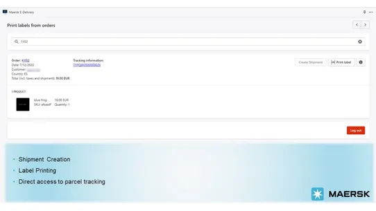 Maersk E‑Delivery screenshot