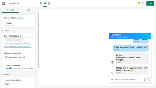 RT: Zalo Live Chat screenshot