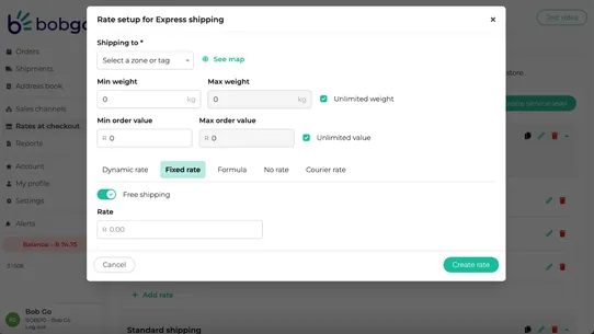 Bob Go smart shipping solution screenshot