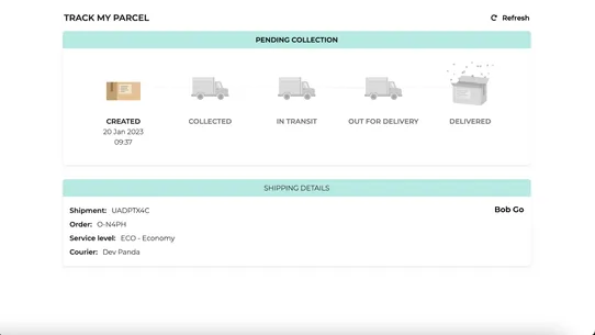 Bob Go smart shipping solution screenshot