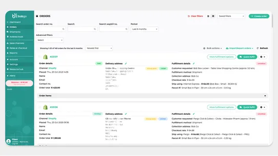 Bob Go smart shipping solution screenshot