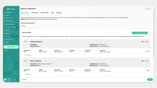 Bob Go smart shipping solution screenshot