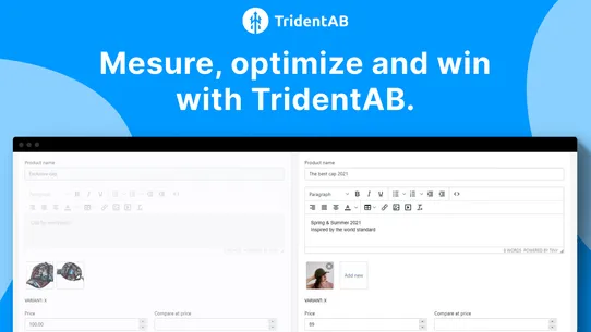 Product Price A/B Test Trident screenshot