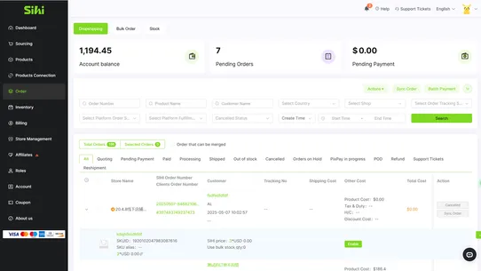SIHI Dropshipping Fulfillment screenshot