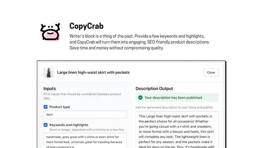 CopyCrab: Product descriptions screenshot