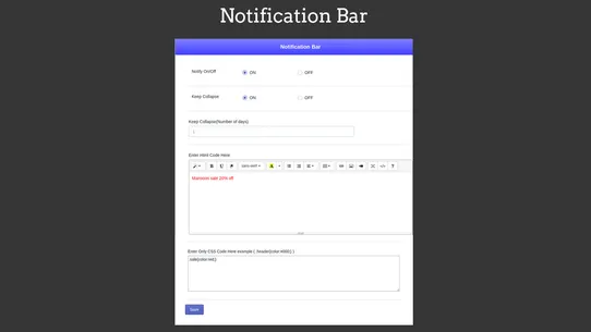 HTML Notification Bar screenshot