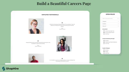 ShopHire Careers Page Builder screenshot