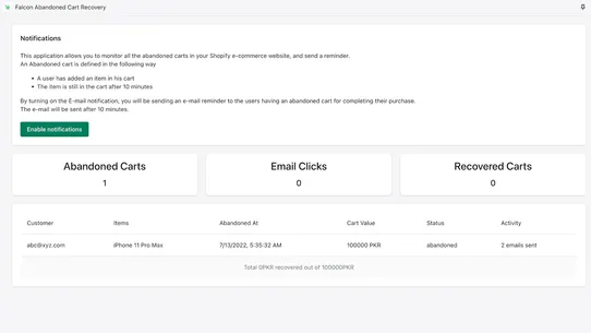 Falcon Abandoned Cart Recovery screenshot