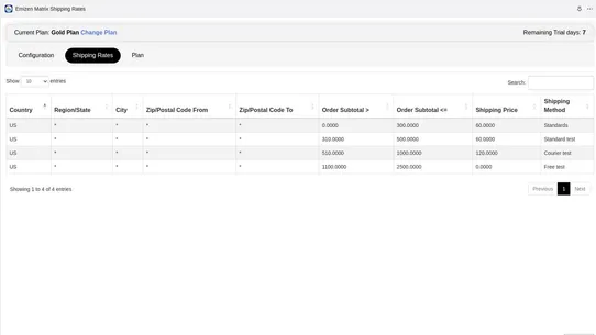 Emizen Matrix Shipping Rates screenshot