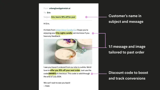Retain AI: Winback emails screenshot