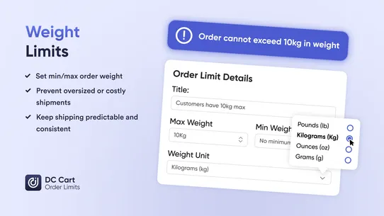 DC Cart + Order Limits screenshot