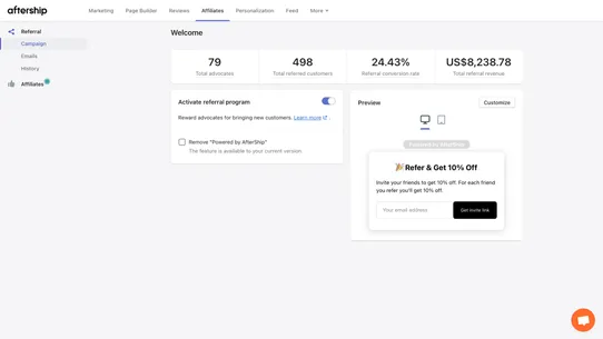 AfterShip Referral &amp; Affiliate screenshot