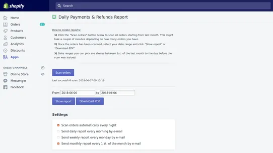 Payments &amp; Refunds PDF Report screenshot