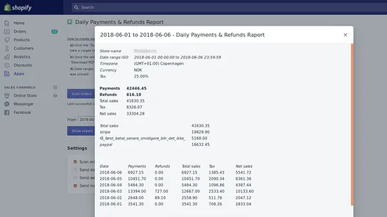 Payments &amp; Refunds PDF Report screenshot