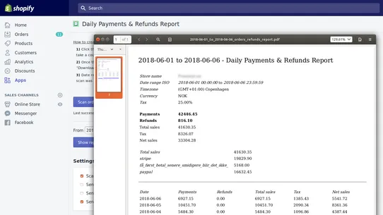 Payments &amp; Refunds PDF Report screenshot