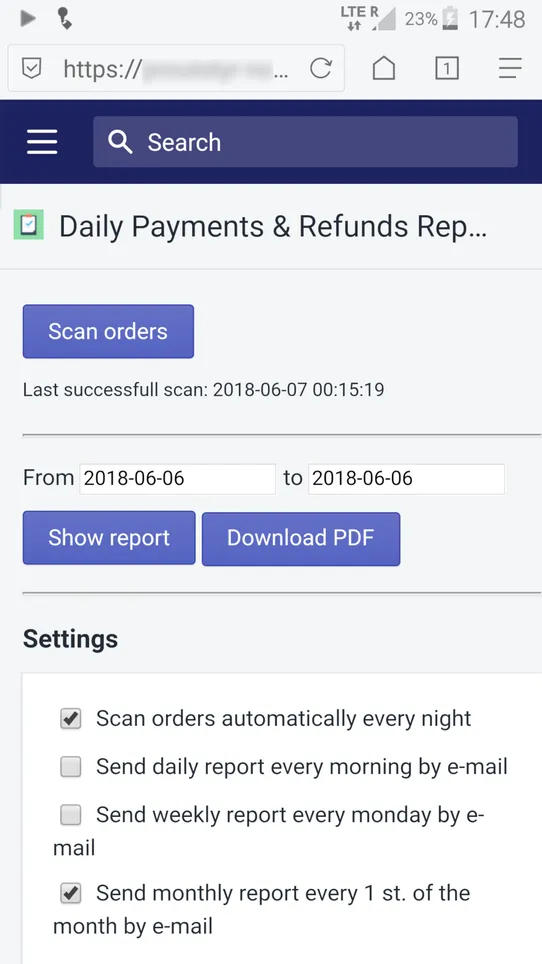 Payments &amp; Refunds PDF Report screenshot