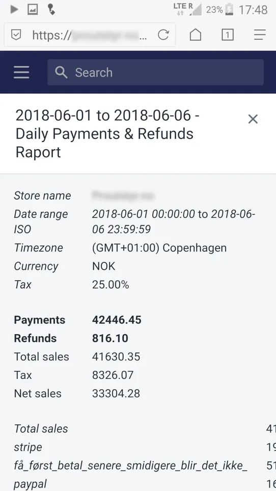 Payments &amp; Refunds PDF Report screenshot