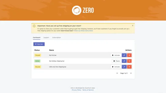 Zero ‑ Free Shipping Bar screenshot