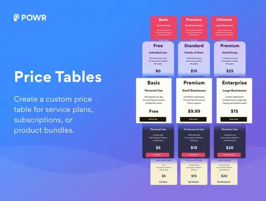 Price Table screenshot