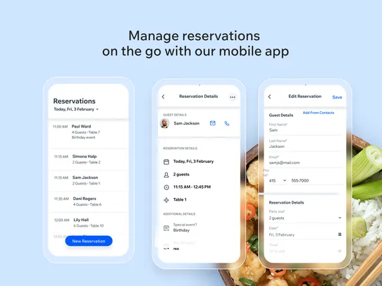 Wix Table Reservations screenshot