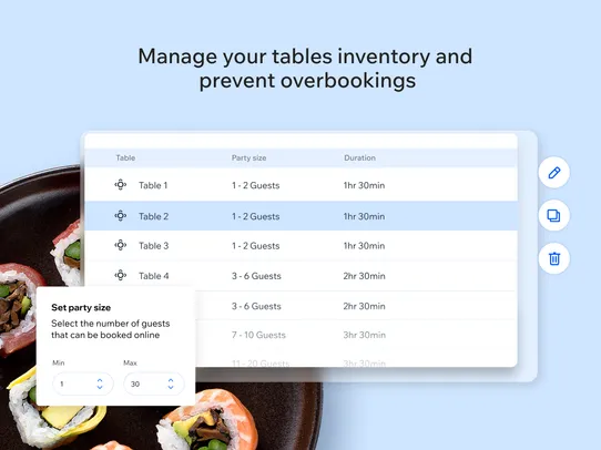 Wix Table Reservations screenshot