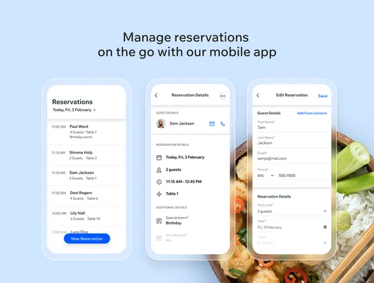 Wix Table Reservations screenshot