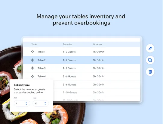 Wix Table Reservations screenshot