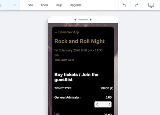 Sell tickets screenshot