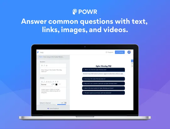 POWR FAQ - Help Center screenshot