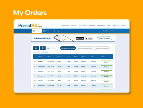 Parcel2Go screenshot