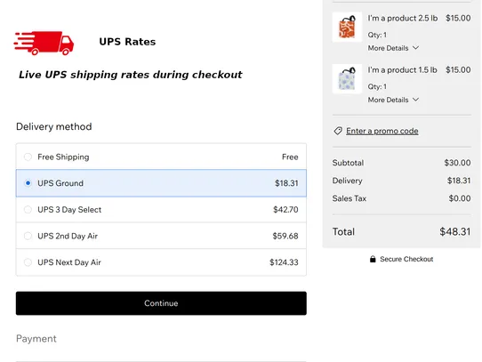 UPS Shipping Rates screenshot