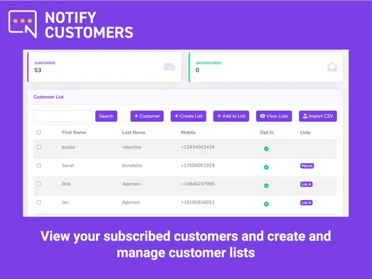 Notify Customers screenshot