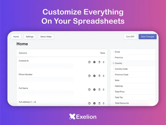 Exelion - Google Sheets Orders screenshot