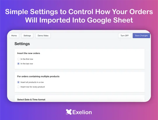 Exelion - Google Sheets Orders screenshot