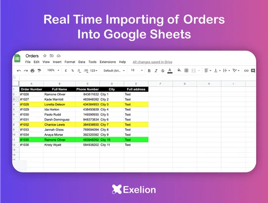 Exelion - Google Sheets Orders screenshot