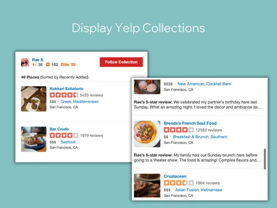 Yelp Reviews and Collections screenshot