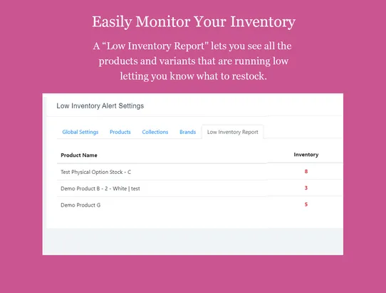 Low Inventory Alert by PoCo screenshot