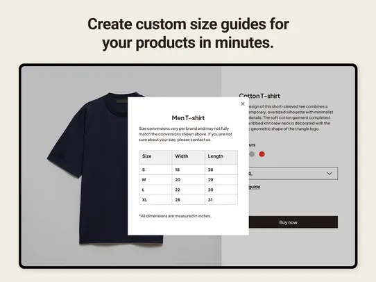 Size Guide Chart screenshot