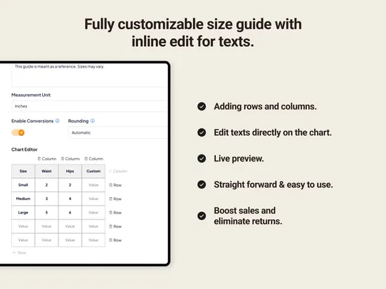 Size Guide Chart screenshot