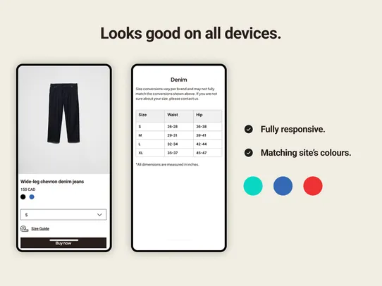 Size Guide Chart screenshot