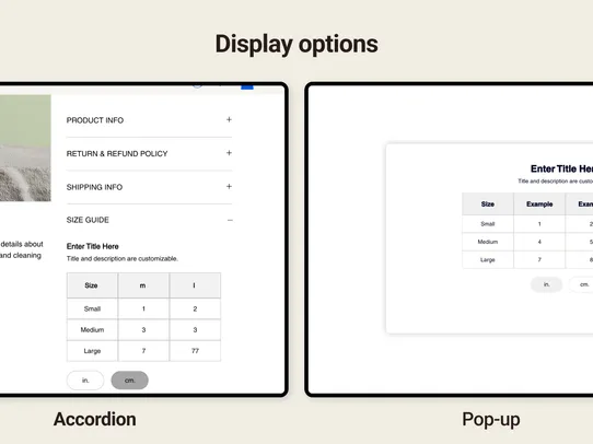 Size Guide Chart screenshot