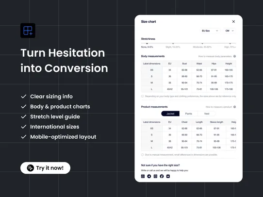 Impressive Size Chart screenshot