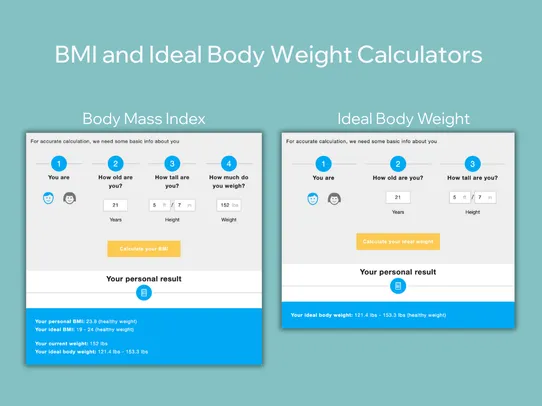 BMI &amp; Body Weight Calculators screenshot