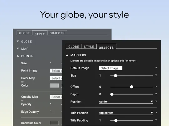 Globe: 3D Display with Markers screenshot