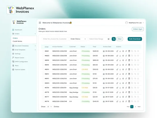 Invoice Webplanex screenshot