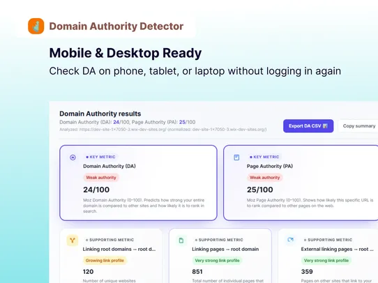 Domain Authority Detector screenshot