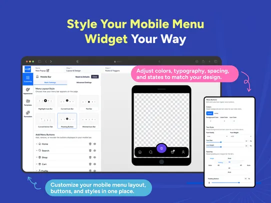 Mobile Menu Tab Bar screenshot