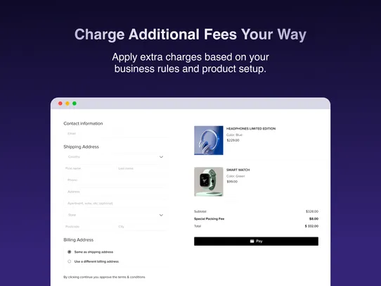 Custom Additional Fees Upsell screenshot